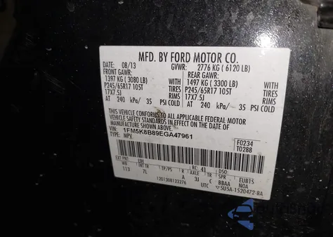 2014 Ford Explorer из США, поврежденный, VIN 1FM5K8B89EGA47961